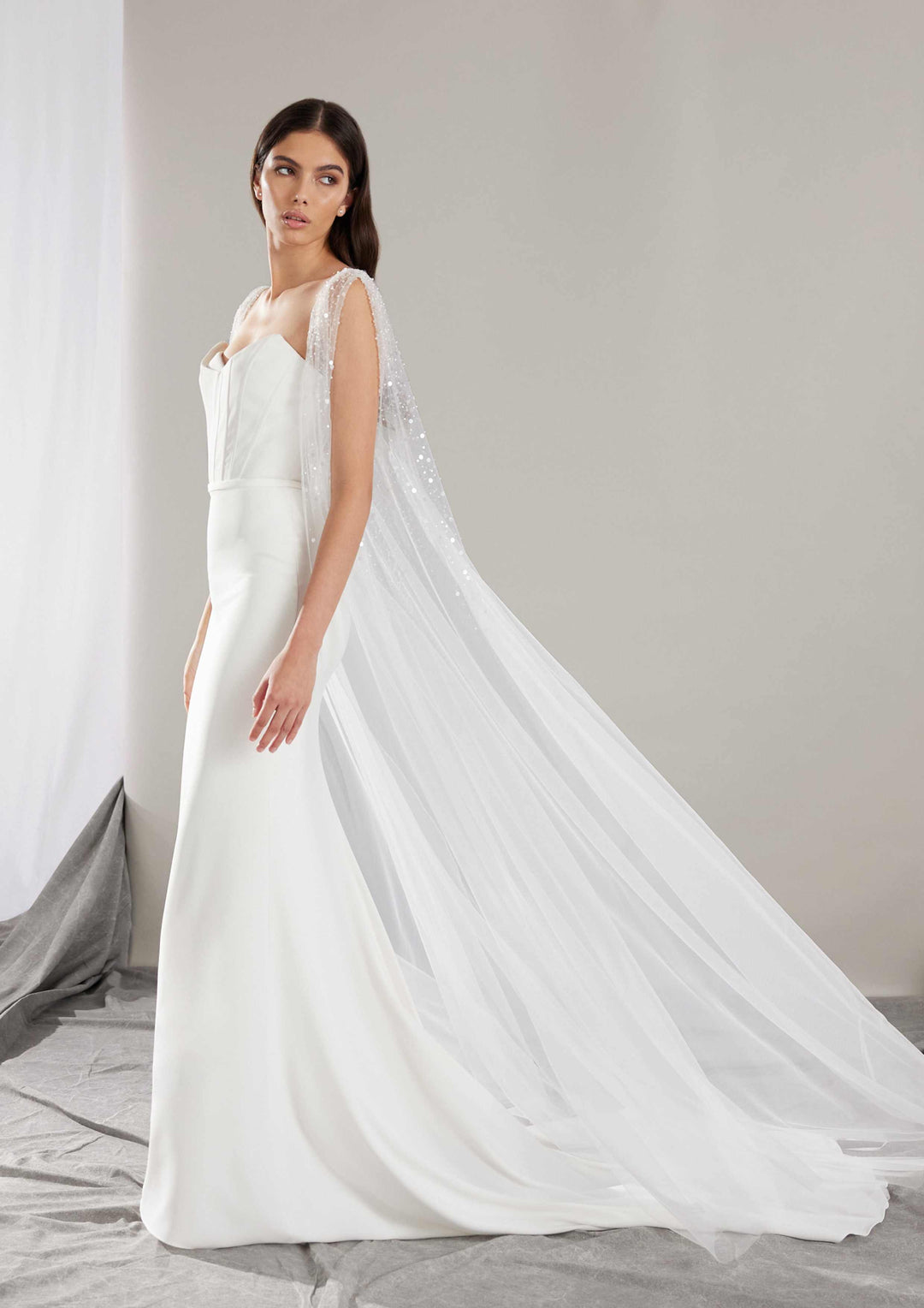 Pronovias Sincere sample sale strapless sweetheart mermaid wedding dress structured bodice side view