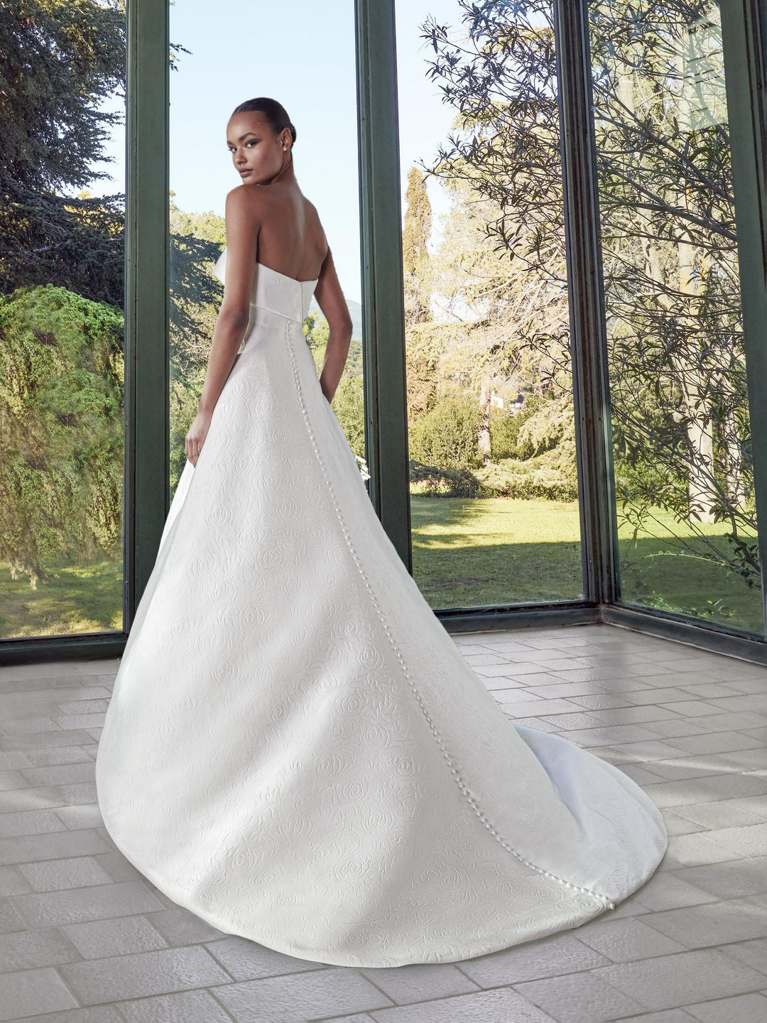 Pronovias Skies strapless a-line wedding dress back view