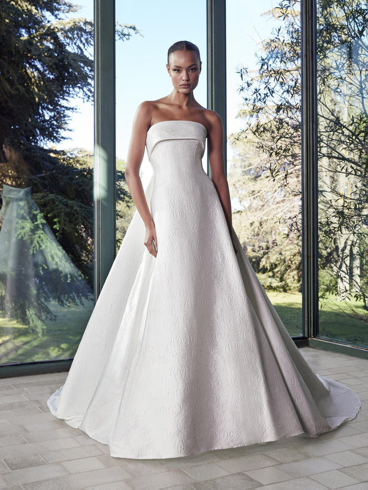 Pronovias Skies strapless a-line wedding dress front view