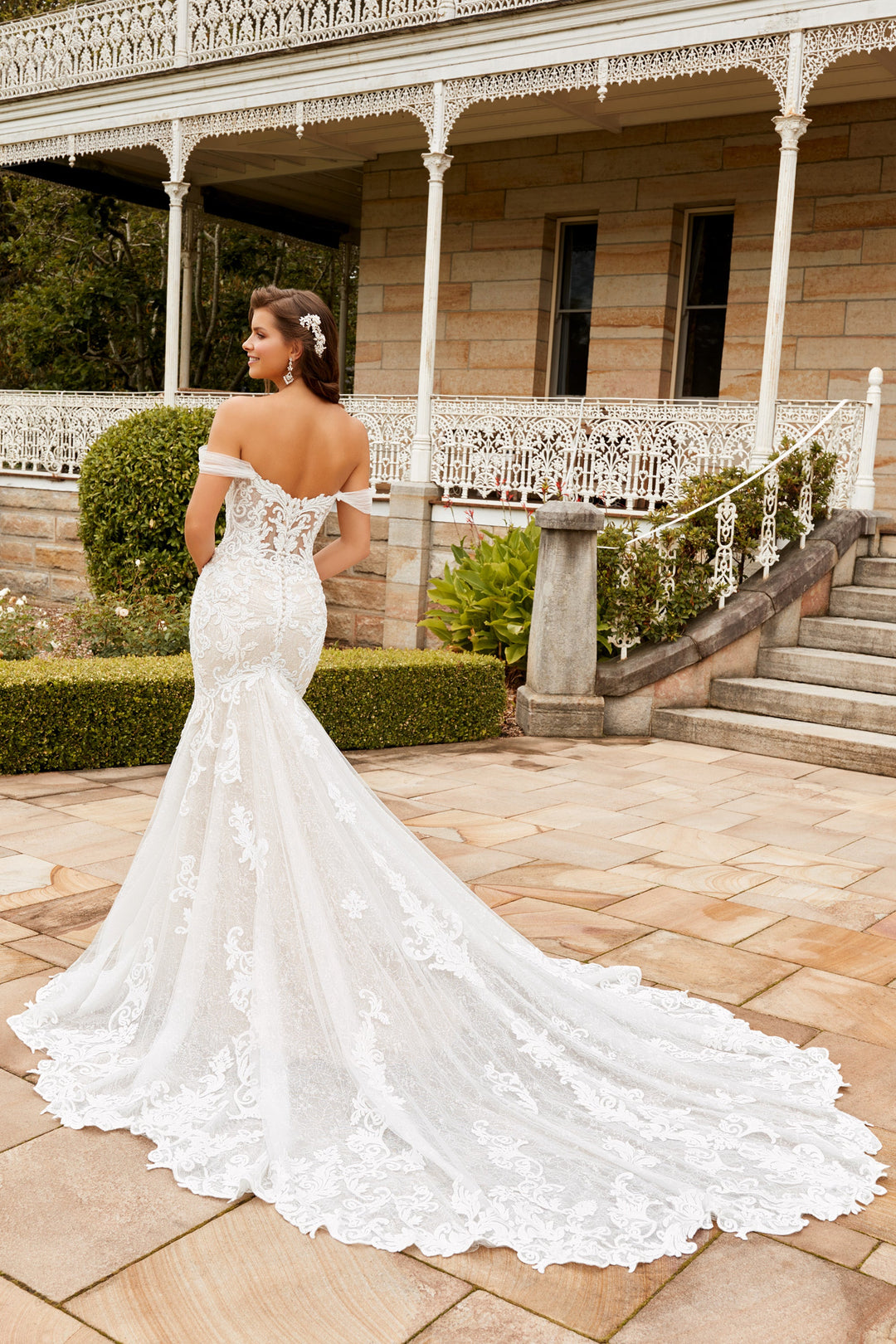 Sophia Tolli Harley Y22277 lace fit and flare wedding dress train view