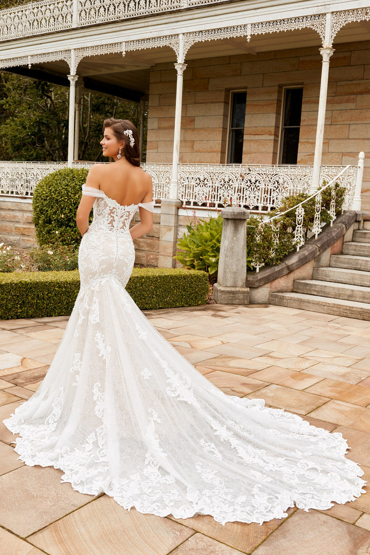 Sophia Tolli Harley Y22277 lace fit and flare wedding dress train view