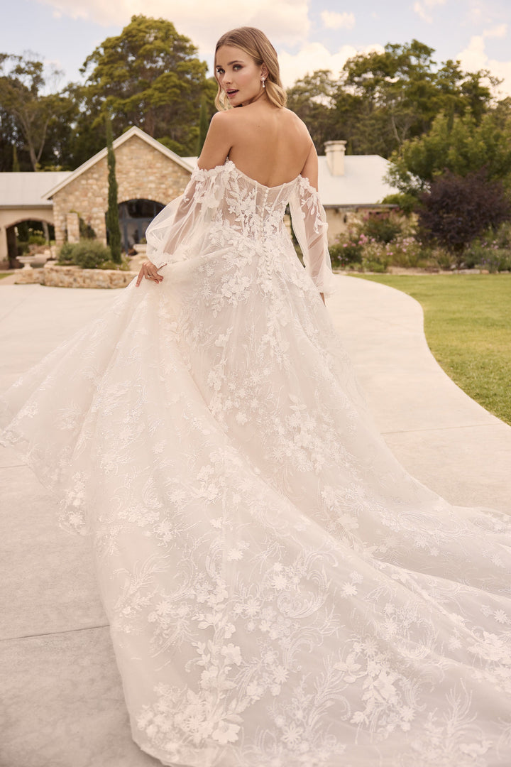 Sophia Tolli ST640 Jessica a-line wedding dress with floral lace and sweetheart neckline back view