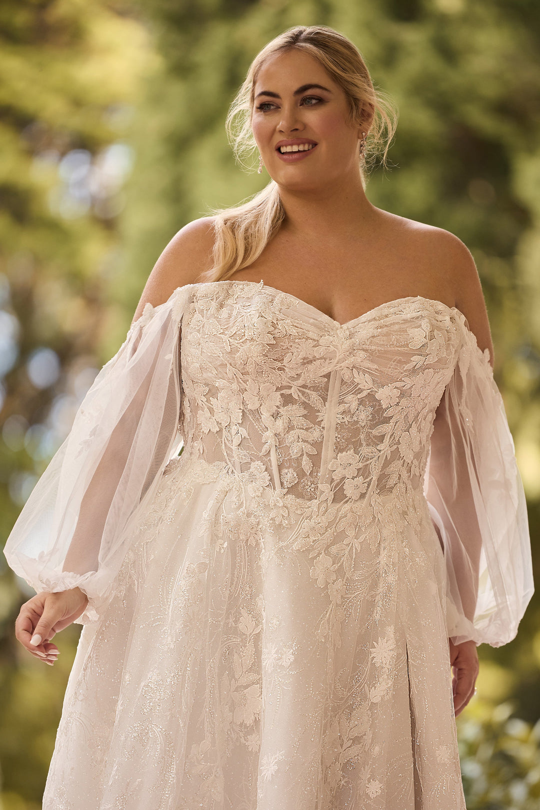 Sophia Tolli ST640 Jessica a-line wedding dress with floral lace and sweetheart neckline plus size front details view