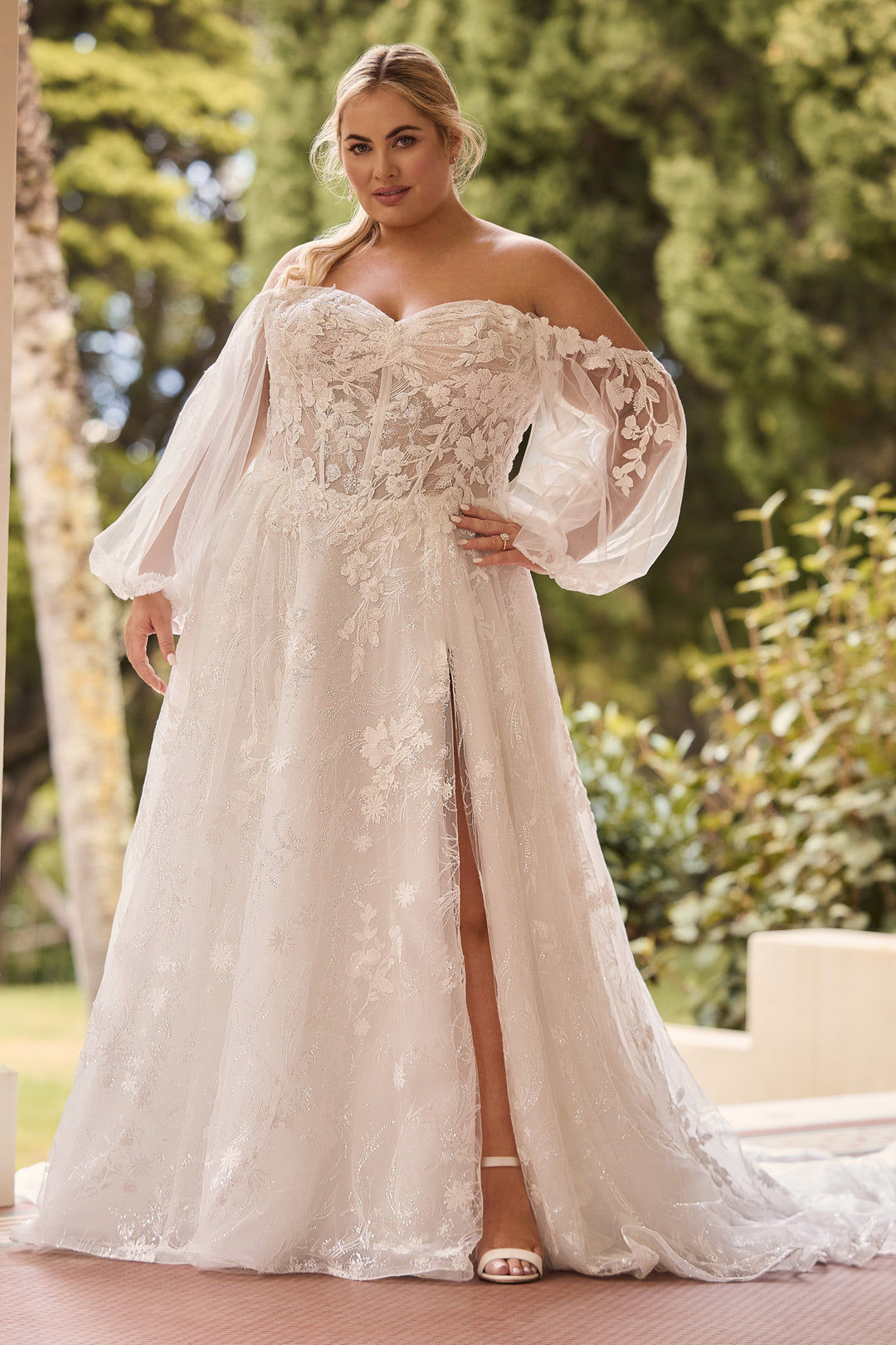 Sophia Tolli ST640 Jessica a-line wedding dress with floral lace and sweetheart neckline plus size front view