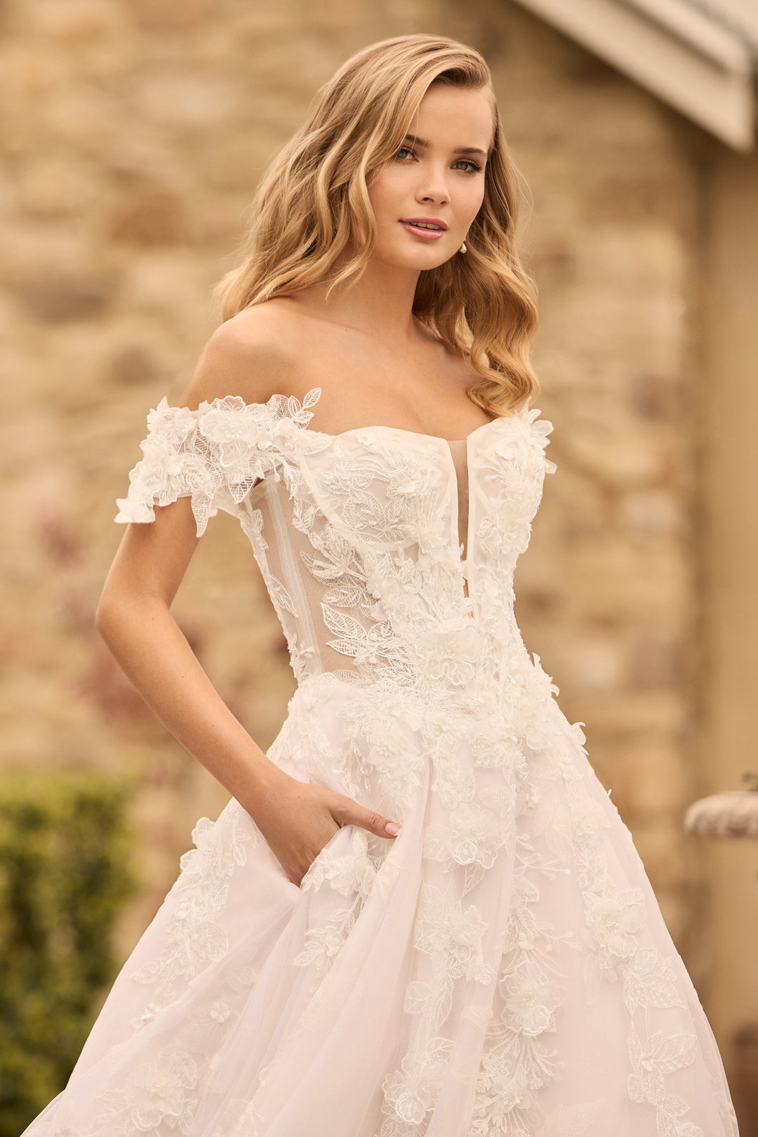 Sophia Tolli ST644 Blossom ballgown wedding dress with 3D floral front details view