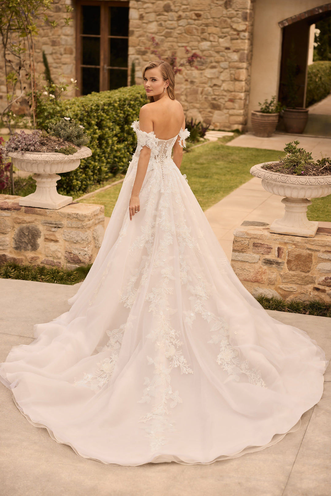 Sophia Tolli ST644 Blossom ballgown wedding dress with 3D floral details train view