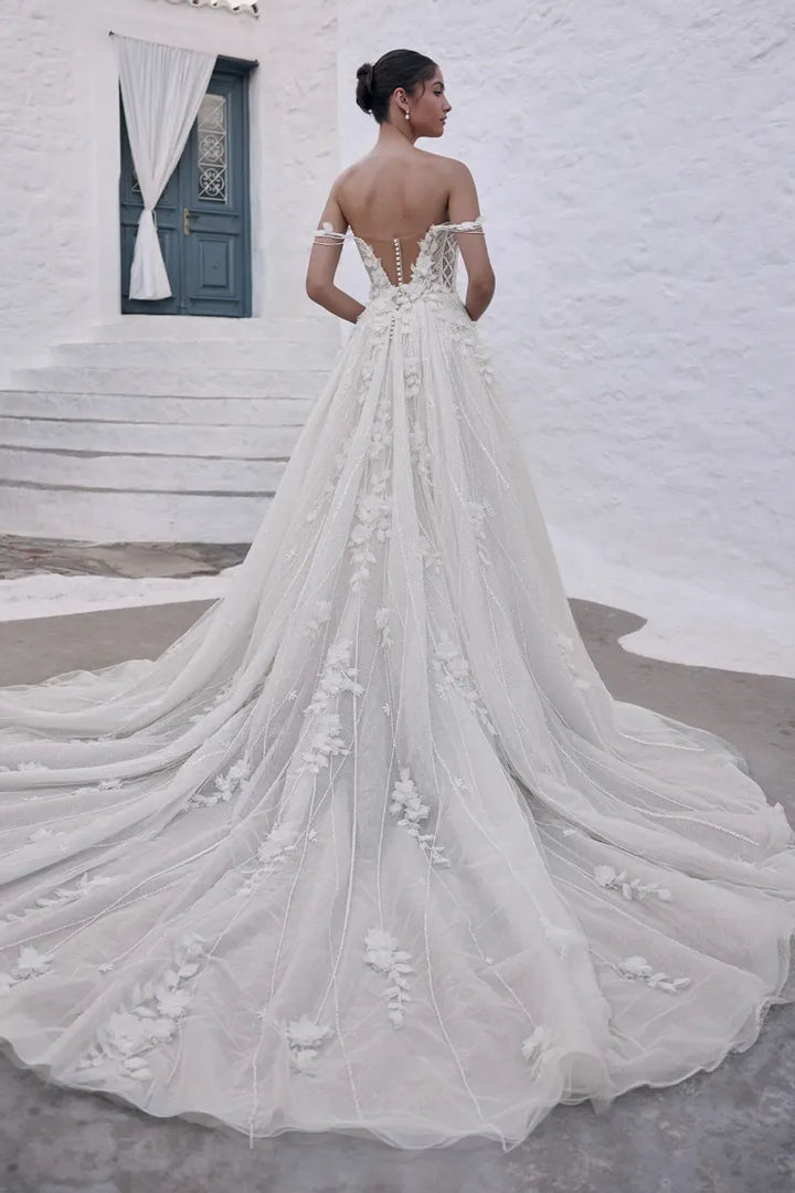Sophia Tolli ST651 Palm tulle wedding dress with 3d-florals and sweetheart neckline back view