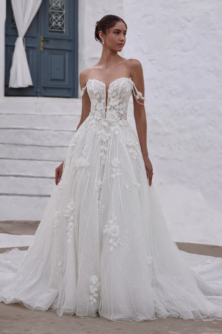 Sophia Tolli ST651 Palm tulle wedding dress with 3d-florals and sweetheart neckline front view