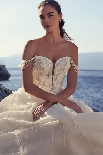 Sophia Tolli ST651 Palm tulle wedding dress with 3d-florals and sweetheart neckline front details view
