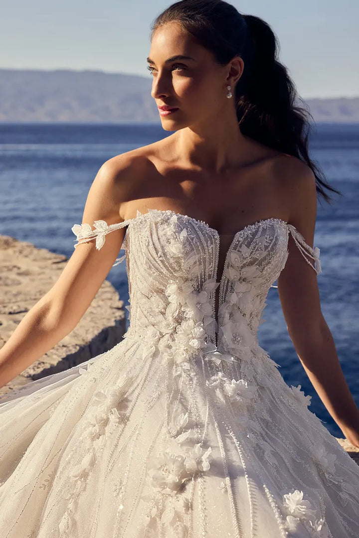 Sophia Tolli ST651 Palm tulle wedding dress with 3d-florals and sweetheart neckline side details view