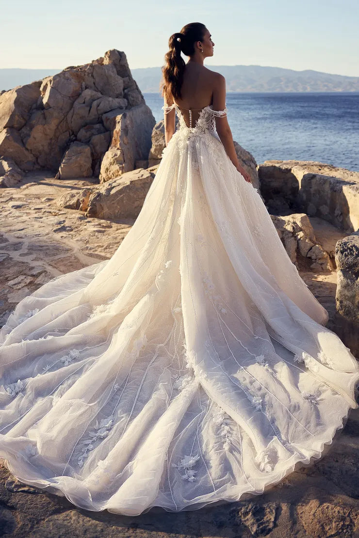 Sophia Tolli ST651 Palm tulle wedding dress with 3d-florals and sweetheart neckline train view