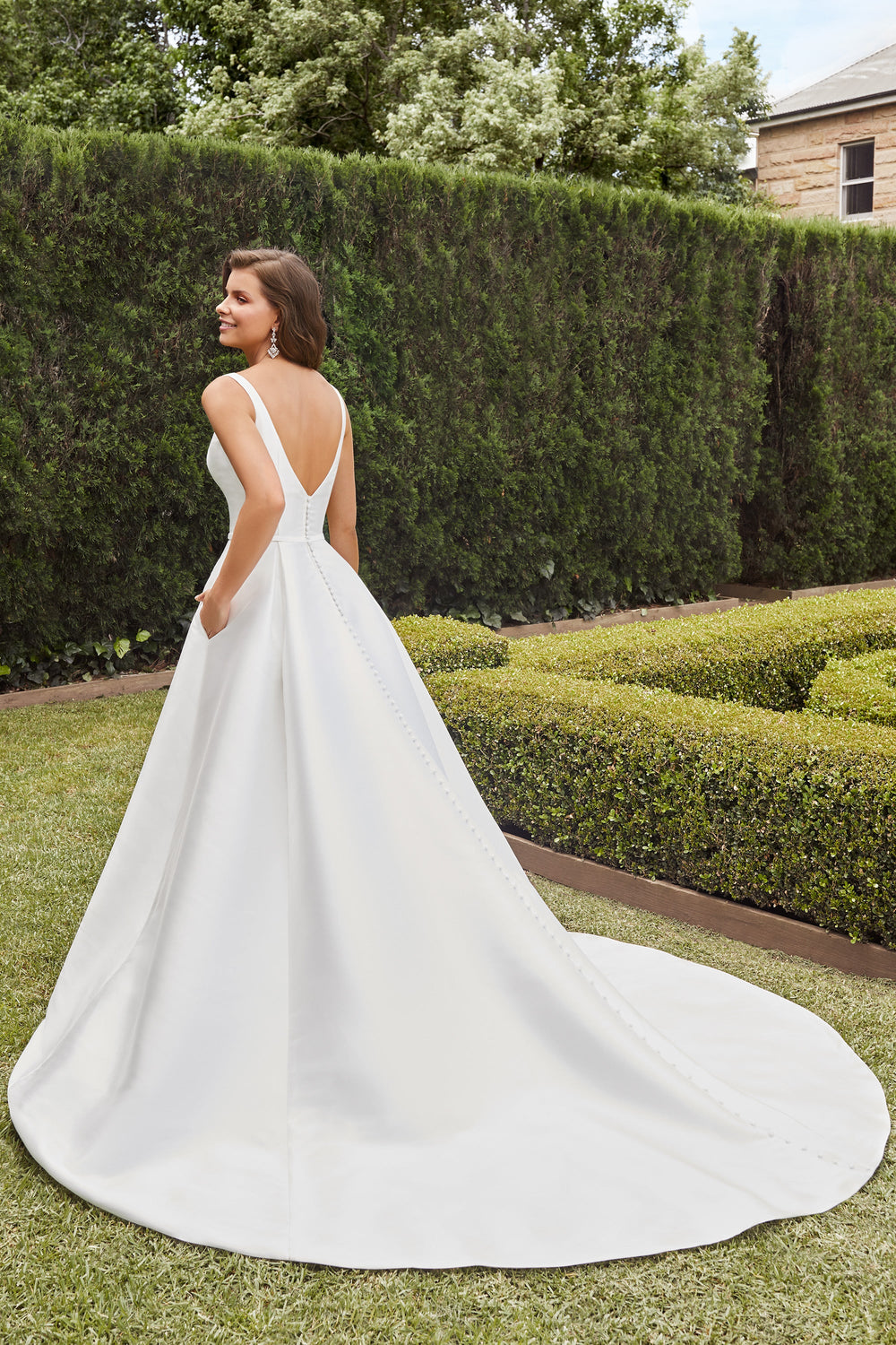 Sophia Tolli Y22263 Quinn sample sale aline wedding dress with square neckline back view