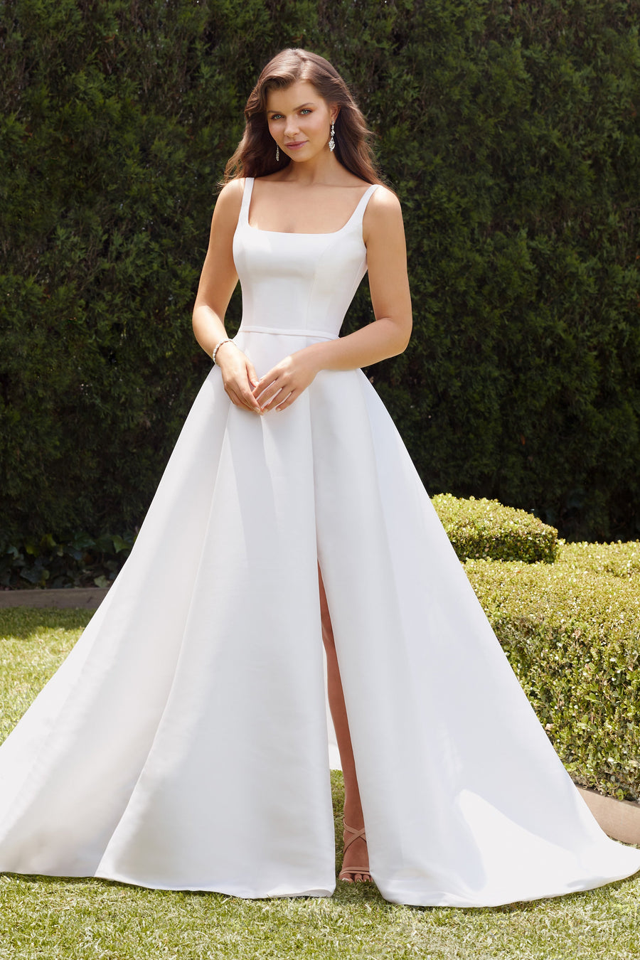 Sophia Tolli Y22263 Quinn sample sale aline wedding dress with square neckline front view