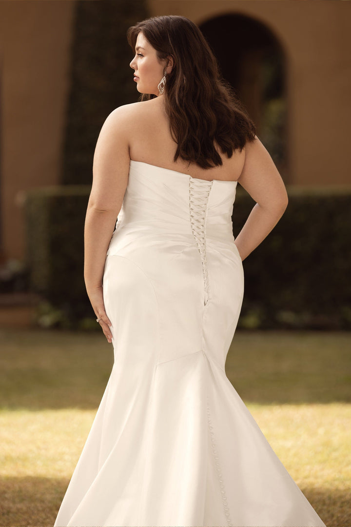 Sophia Tolli Y3142 Nancy strapless fit-and-flare-wedding dress with corset back and structured bodice back view
