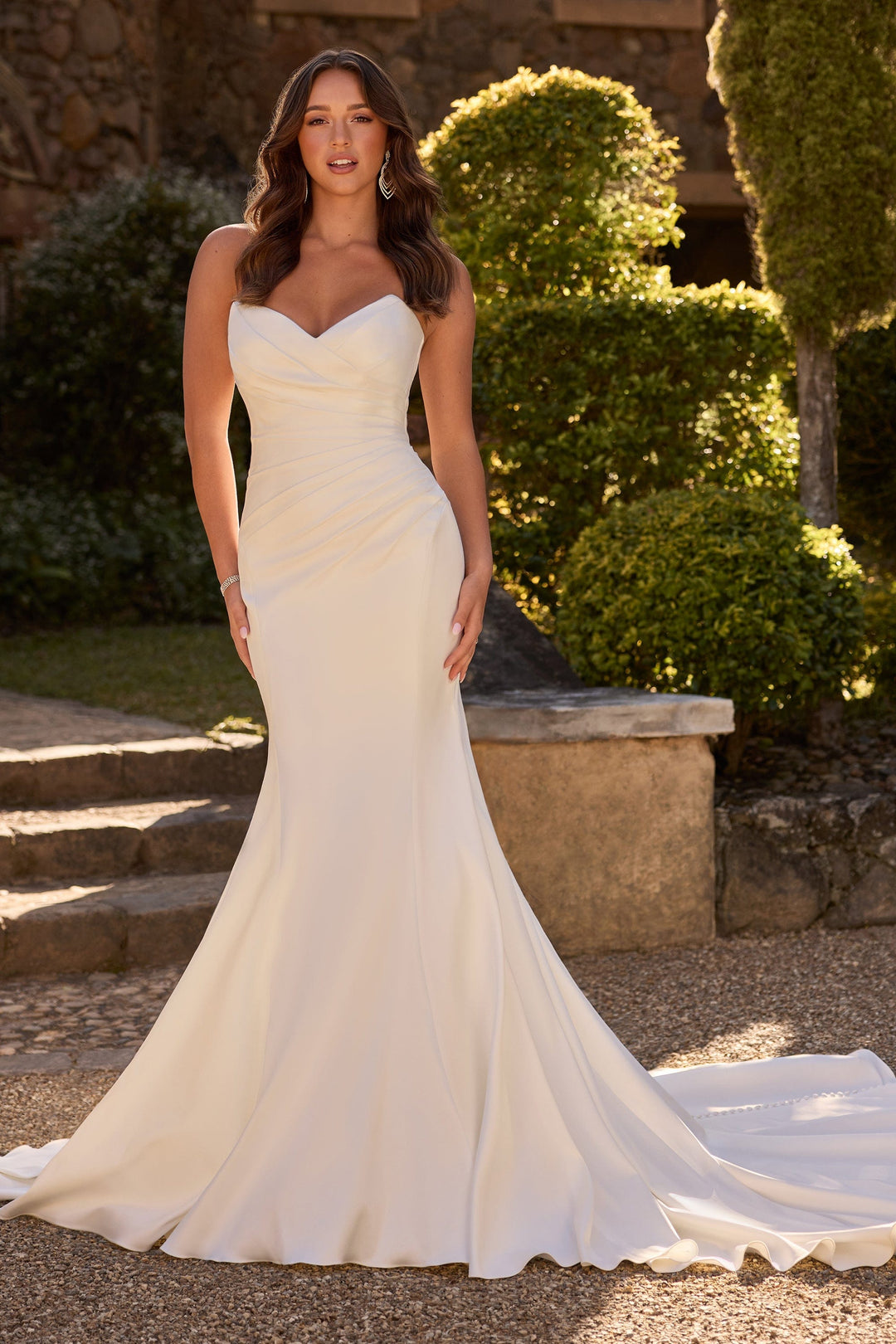 Sophia Tolli Y3142 Nancy strapless fit-and-flare-wedding dress with rushing and structured bodice front view