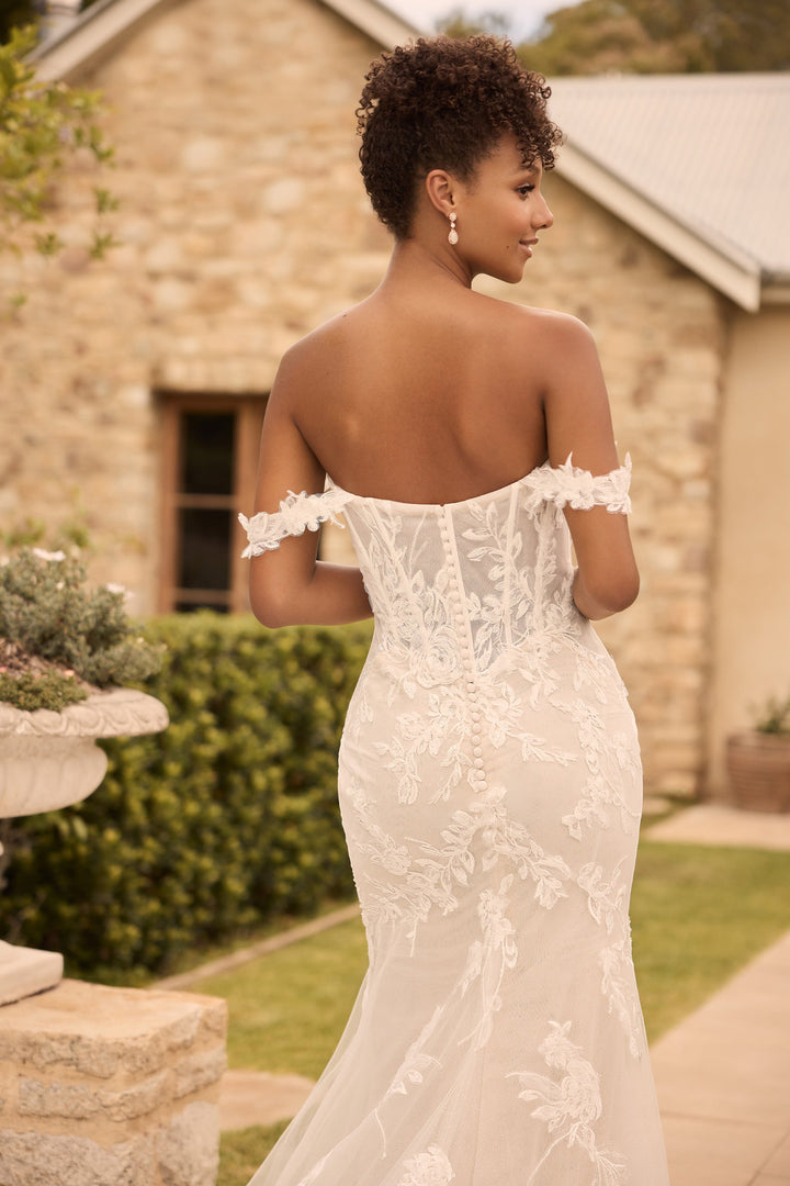 Sophia Tolli Y3160 Anke fit and flare wedding dress with floral appliqués back details view