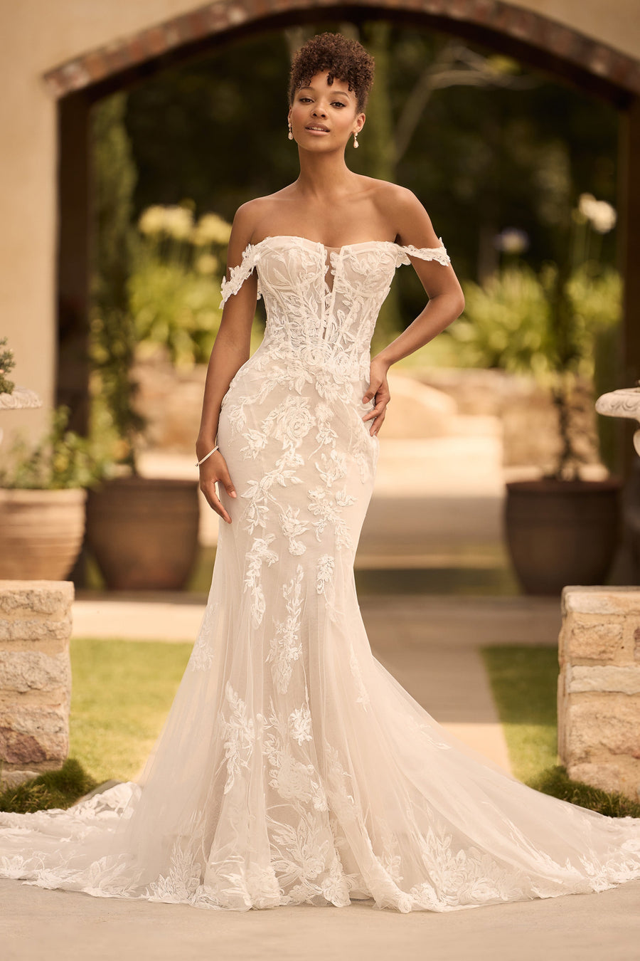 Sophia Tolli Y3160 Anke fit and flare wedding dress with floral appliqués front view