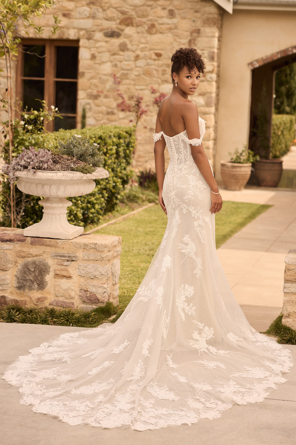 Sophia Tolli Y3160 Anke fit and flare wedding dress with floral appliqués back view