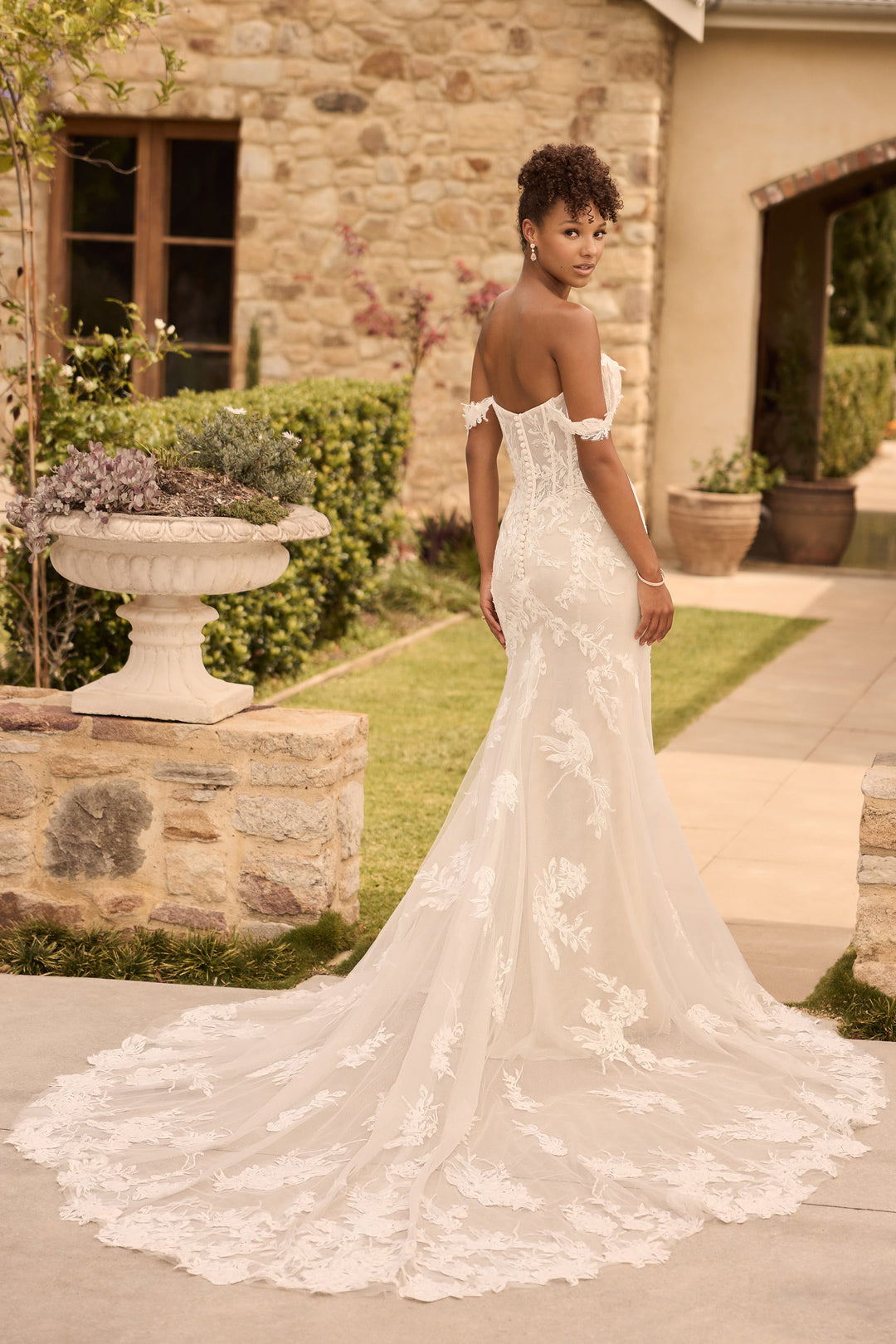 Sophia Tolli Y3160 Anke fit and flare wedding dress with floral appliqués back view