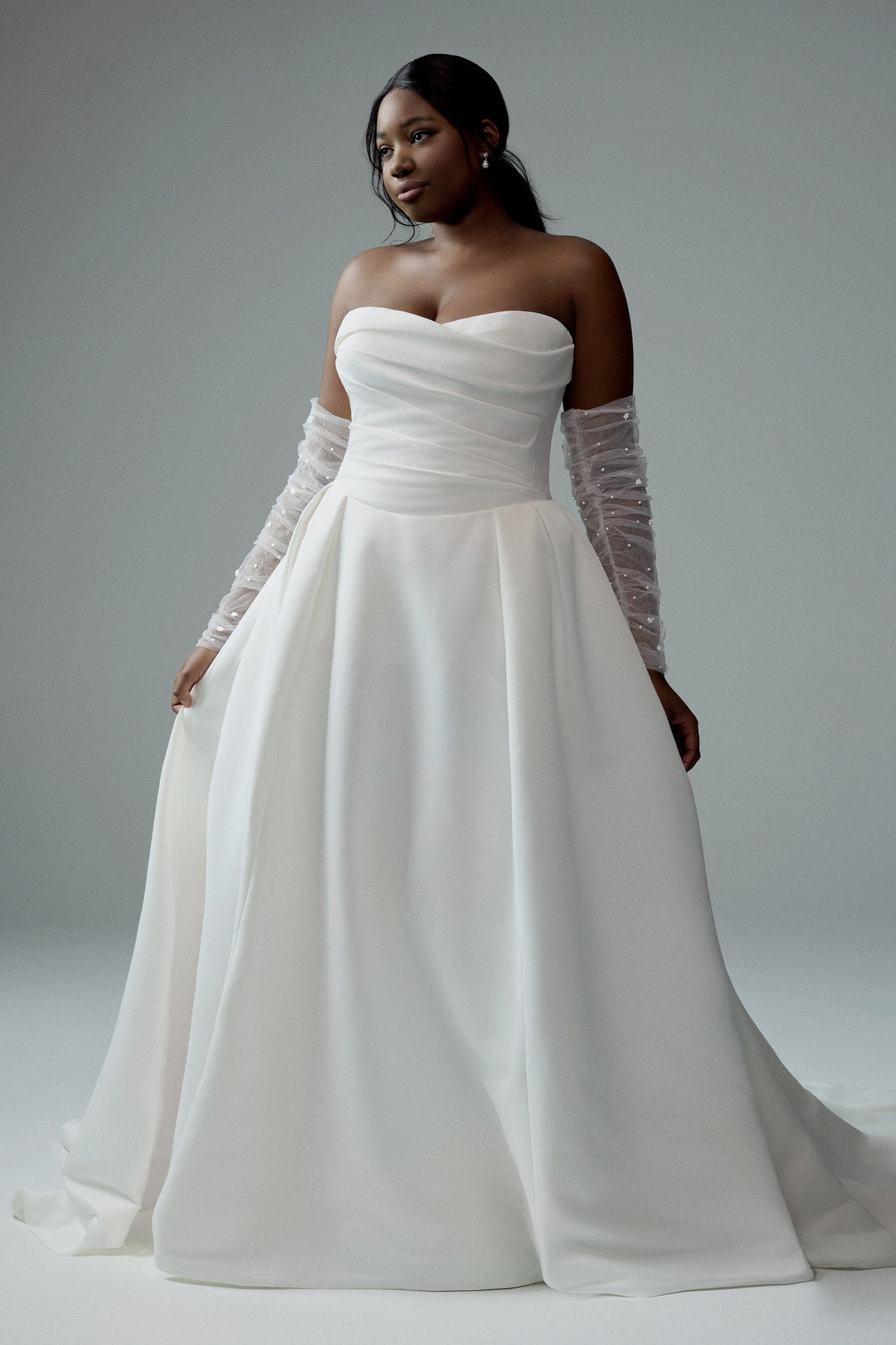 Sophia Tolli Y3187 Teagan a-line wedding dress with leg slit and sweetheart neckline plus size front view