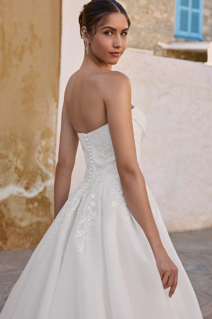 Sophia Tolli Y3195 Joy organza wedding dress with scoop neckline and dropped waist back details view