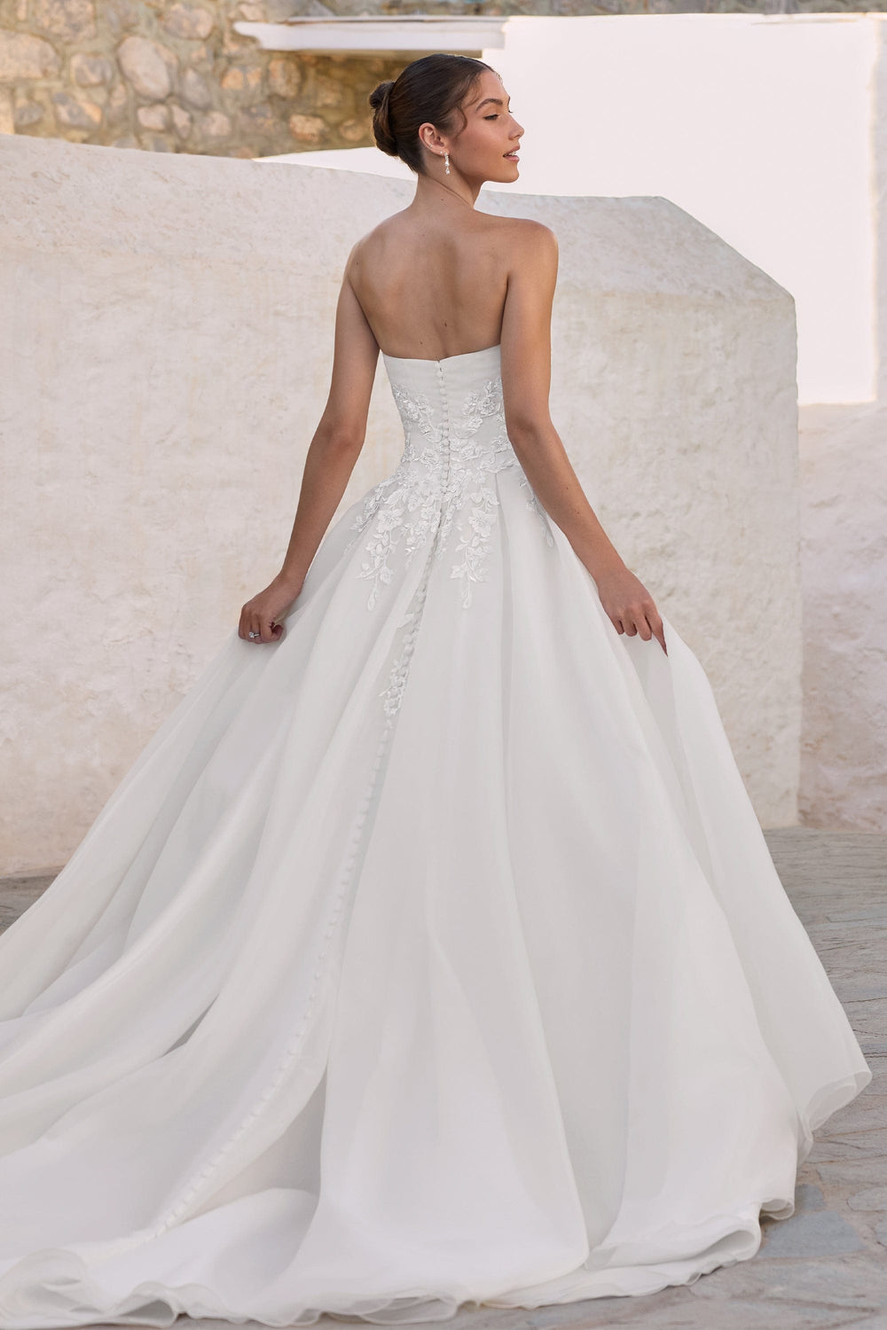 Sophia Tolli Y3195 Joy organza wedding dress with scoop neckline and dropped waist back view