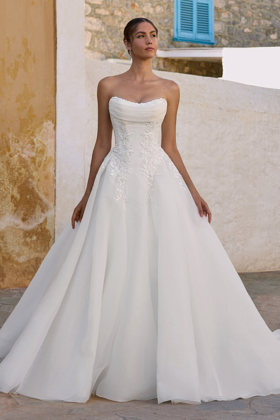 Sophia Tolli Y3195 Joy organza wedding dress with scoop neckline and dropped waist front view