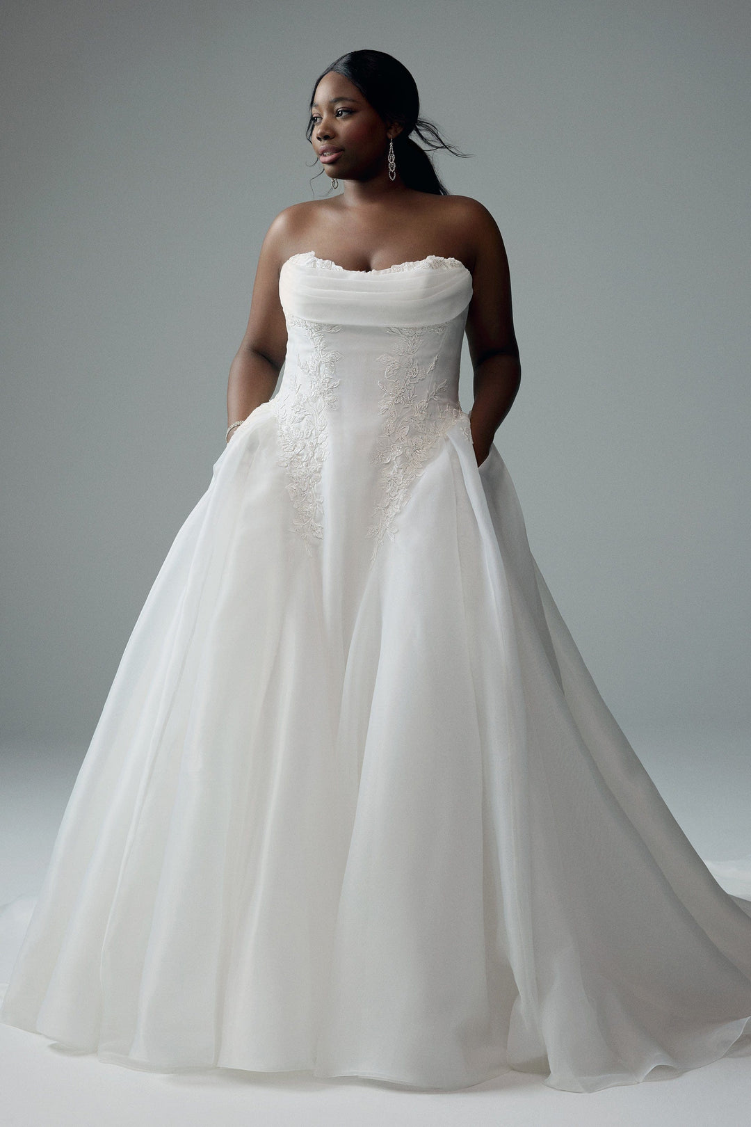 Sophia Tolli Y3195 Joy organza wedding dress with scoop neckline and dropped waist plus size front view