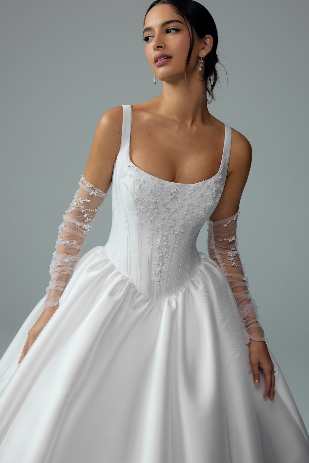 Sophia Tolli Y3213 Maribel ball-gown wedding dress with structured bodice and Basque waist front details view