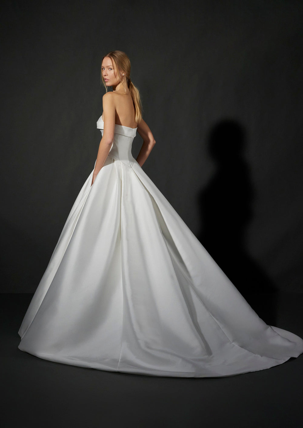 Vera Wang Emile sample sale aline mikado wedding dress sweetheart neckline side view