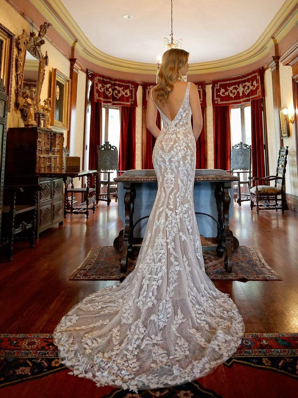 Blue by Enzoani Mirinda sample sale fitted dress back view