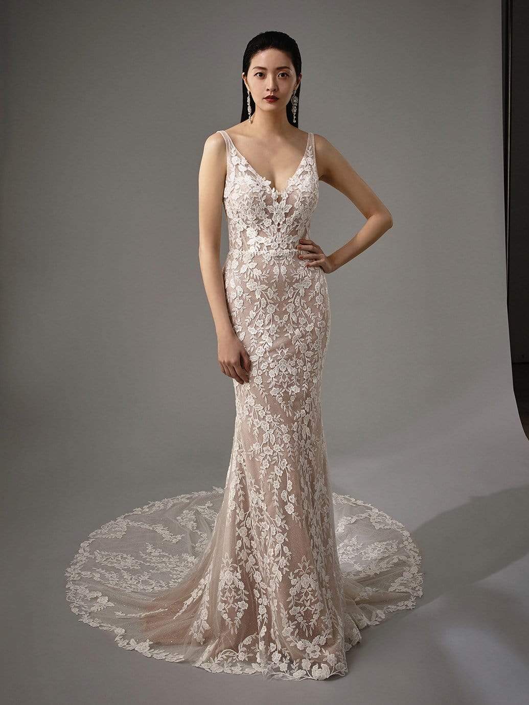 Blue by Enzoani Mirinda sample sale fitted dress front details view