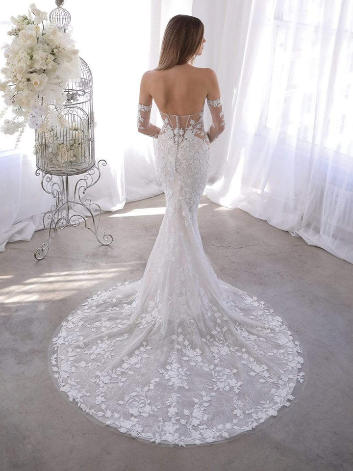 Blue by Enzoani Orrie sample sale wedding dress with floral lace back view