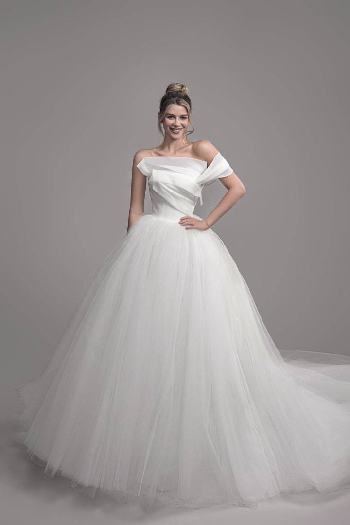 Magnolia Couture Nepeta sample sale wedding dress organza ballgown with sparkle layer front view