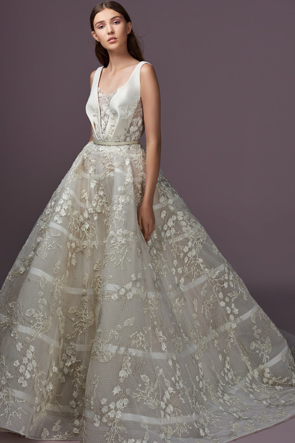 Saiid Kobeisy WE3491 sample sale wedding dress aline with floral design front view