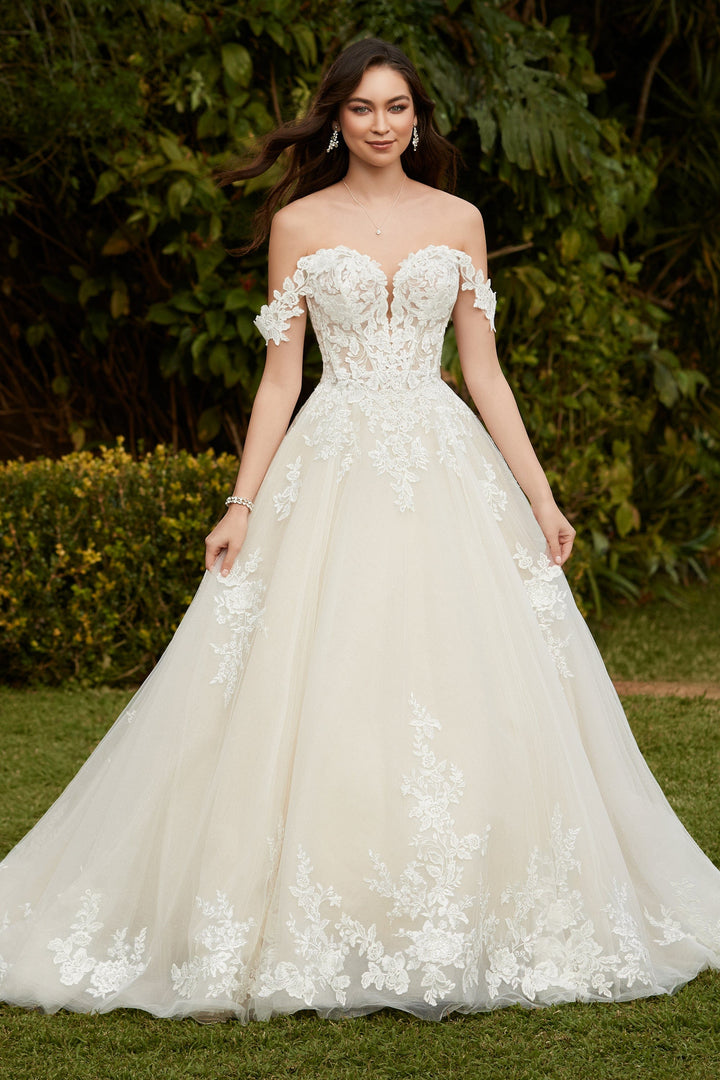 Sophia Tolli Y12248 Rebekah tulle wedding dress with floral lace and sweetheart neckline front view