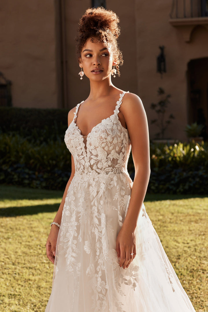 Sophia Tolli Y3101 Matilda a-line wedding dress with floral appliqués and beads front details view