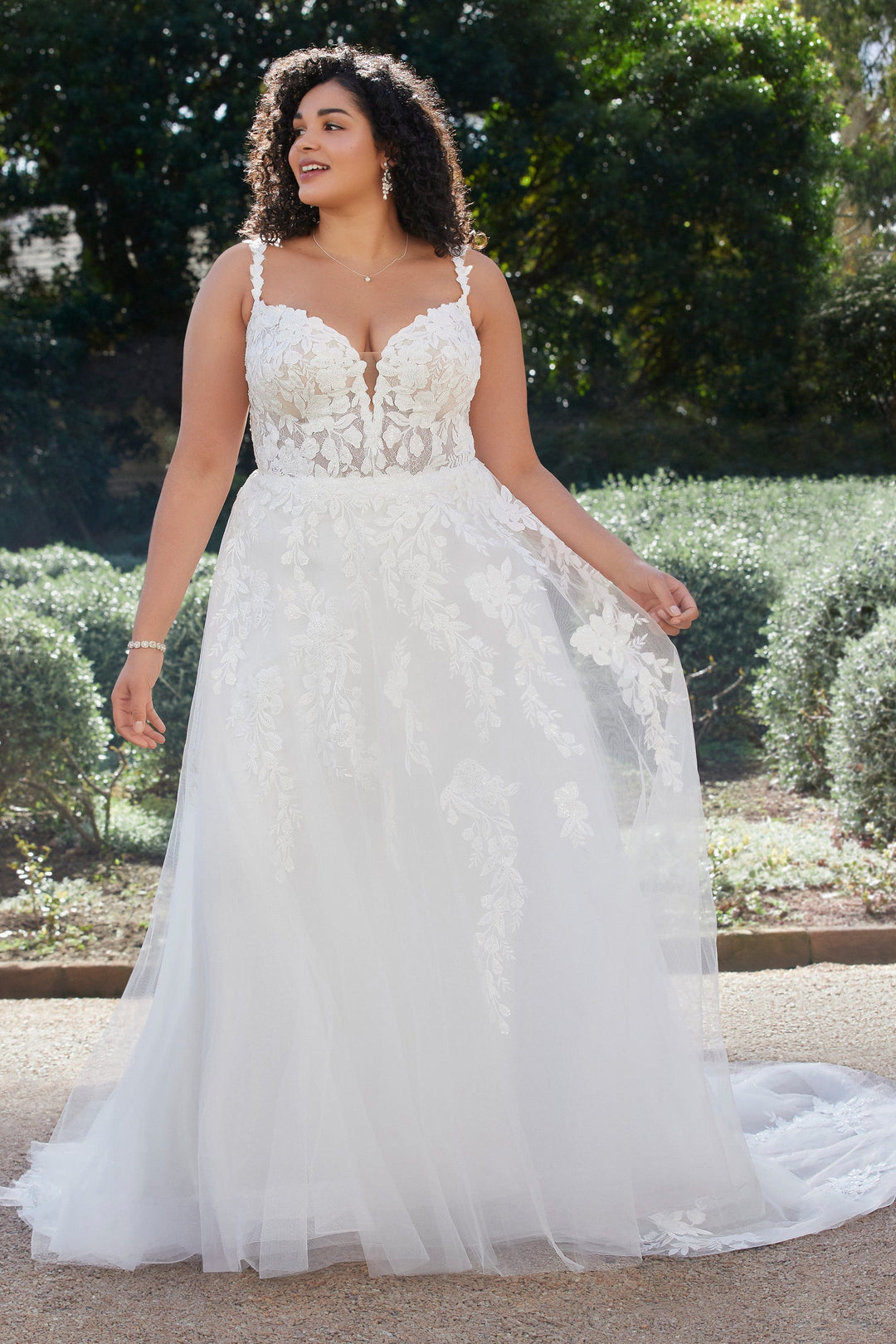 Sophia Tolli Y3101 Matilda a-line wedding dress with floral appliqués and beads plus size front view