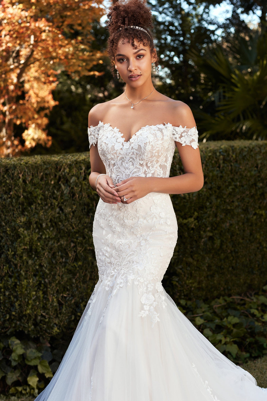 Sophia Tolli Y3104 Molly fit and flare wedding dress with floral lace front details