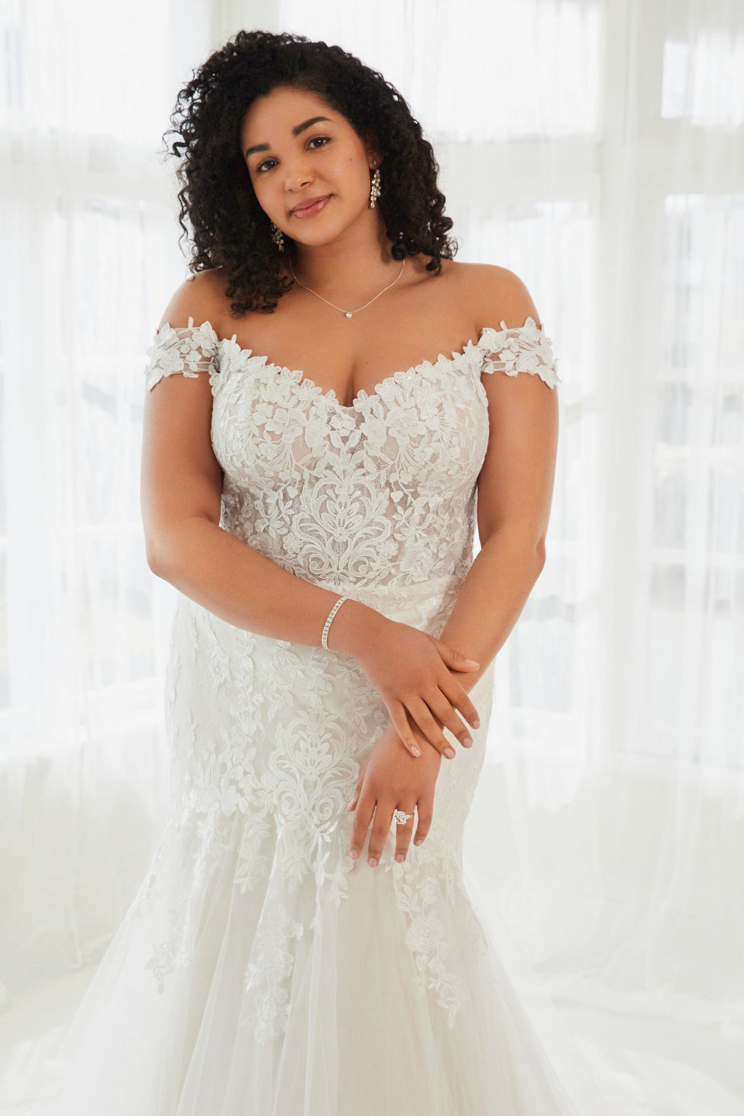 Sophia Tolli Y3104 Molly fit and flare wedding dress with floral lace plus size front details